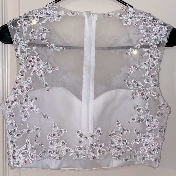 Gorgeous Two Piece w Swarovski Crystals Beading Formal Dress White S M L Skirt - Picture 2 of 15
